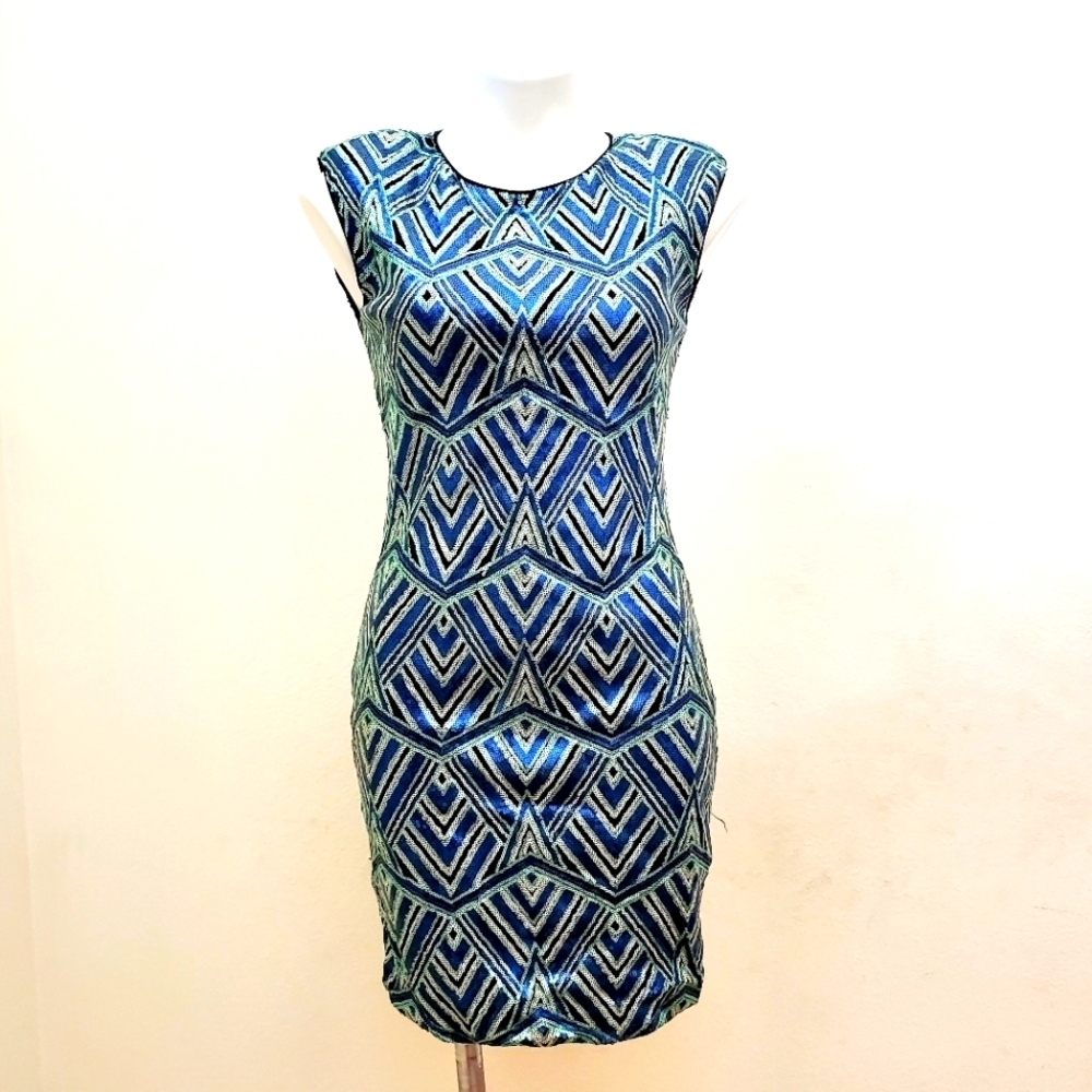 Charlotte Russe Blue Geometric Sequins Cocktail Dress Size Medium